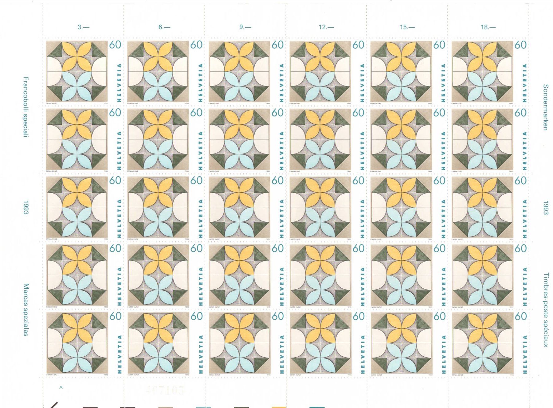 Tous les timbres: Bogen** 1993 Nr. 848 EMMA KUNZ   (E – Neuf (Voir description) à Ruggell par Masescha