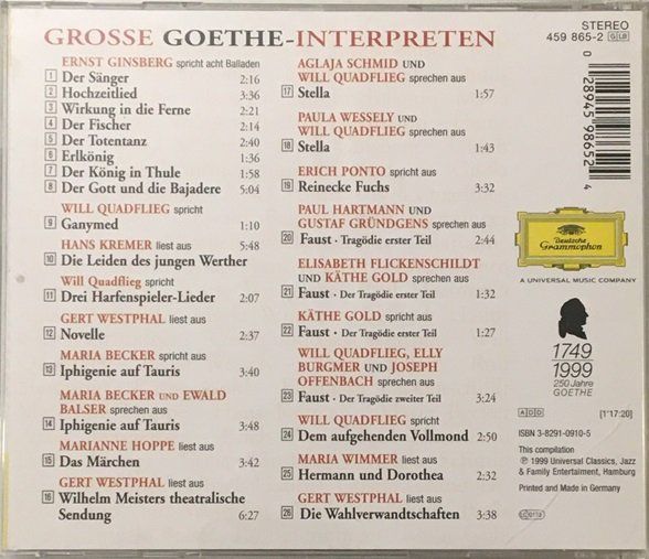 CDs: Grosse Goethe Interpreten – D'occasion à Grüningen par azulamarillo 1