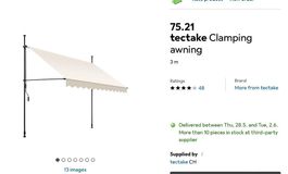 TecTake Klemmmarkise mit Handkurbel, höhenverstellbar (3 m)