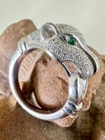 Markanter Panther-Ring Silber 925 Smaragd Augen & Zirkonia