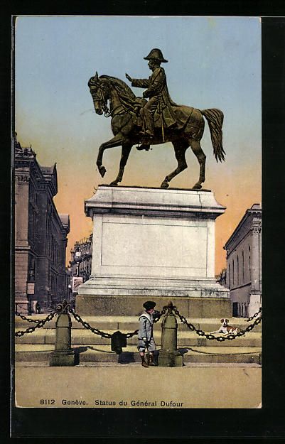 Cartoline postali: AK Genève, Statue du Général Dufour – Usato da Berlin venduto da bartko-reher