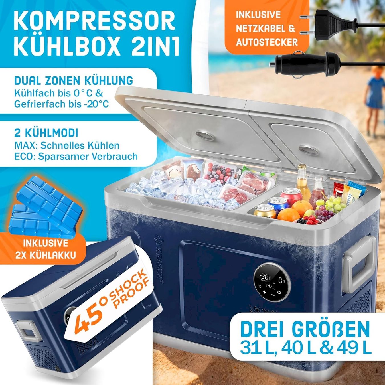 Cucinare, Mangiare & Bere: KESSER Kompressor Kühlbox 49L navyblau – Nuovo e nell'imballaggio originale da Bottighofen venduto da zaap 1