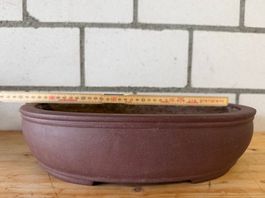 Bonsaischale oval 32 cm  unglasiert mit Töpferstempel