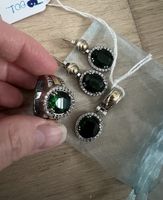 Parure bijoux vintage en argent avec pierre verte