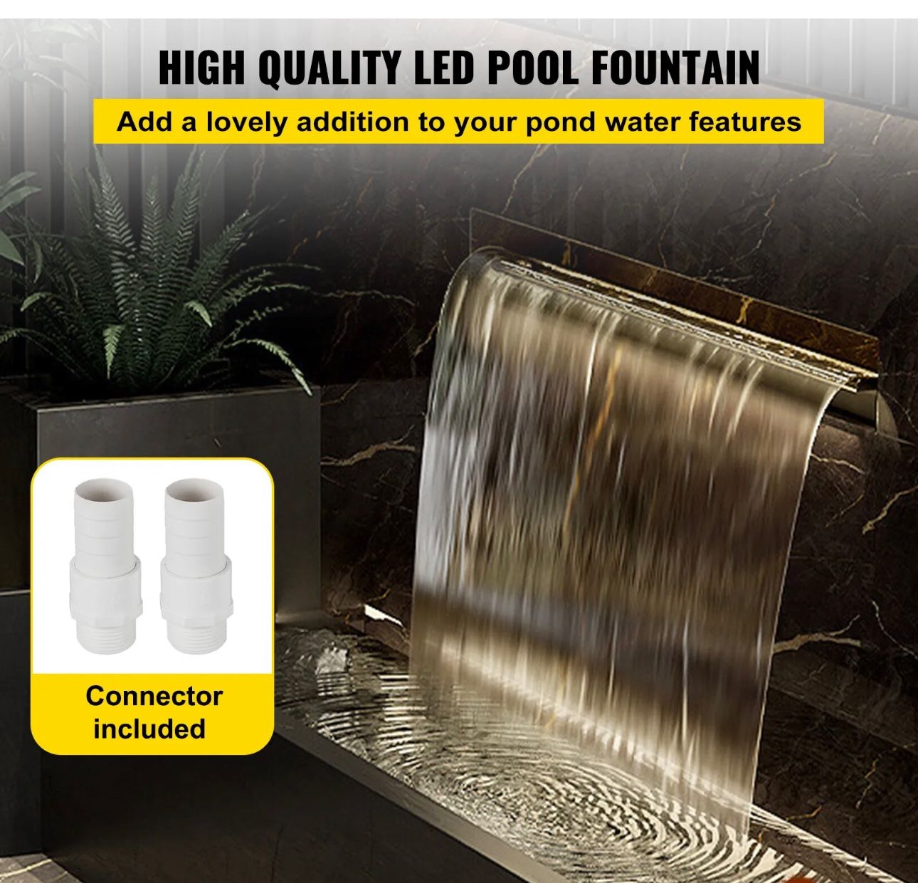 Stagni & Fontane ornamentali: + VEVOR 60cm Schwalldusche mit LED Wasserfall Edelstahl Pool – Nuovo e nell'imballaggio originale da Amriswil venduto da JaJa-Express 1
