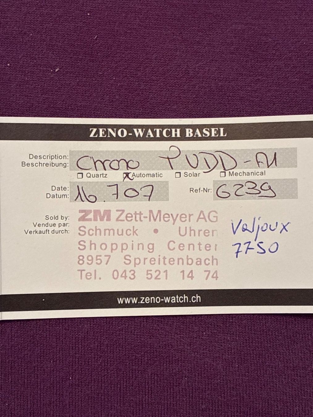 Zeno Uhren: Zeno-Watch Basel Ref. 6239 Automatic Chrono Valjoux 7750 – Gebraucht aus Wil SG von pacinlu 6