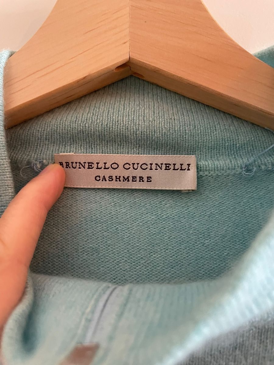 Brunello Cucinelli Giacche: Brunello Cucinelli Strickjacke Cashmere hellblau geflickt – Usato da Basel venduto da Kalleskaviar 1