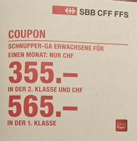 SBB Schnupper-GA Coupon/Gutschein für 1 Monat