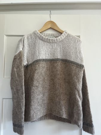 Warmer Alpaka-Strickpullover Beige/Creme mit Metallic-Detail