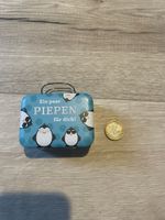 Kleine Metallbox Pinguin Motiv blau guter Zustand