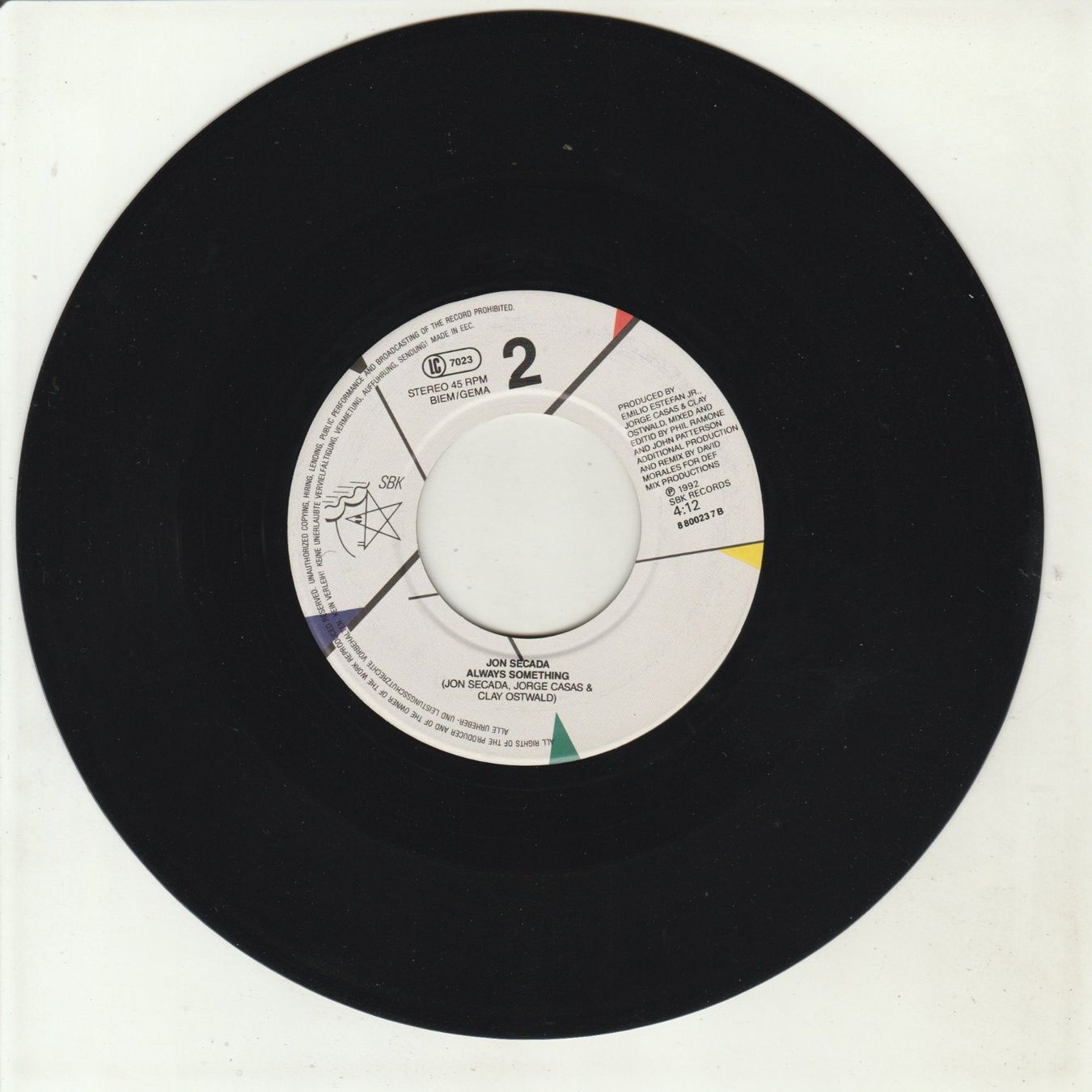 Schallplatten: Jon Secada - Just another day 7" Vinyl 1992 – Gebraucht aus Tübach von JamesStone 3
