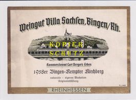 Etikette - Bingen-Kempter Kirchberg 1958 /bd