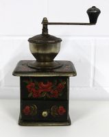 Antike Kaffeemühle Holz mit Blumenmuster