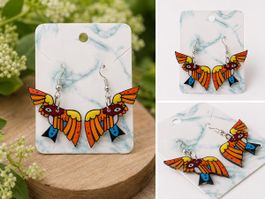 Boucle d’oreille illustrée artisanale “ OISEAU JOUEUX”