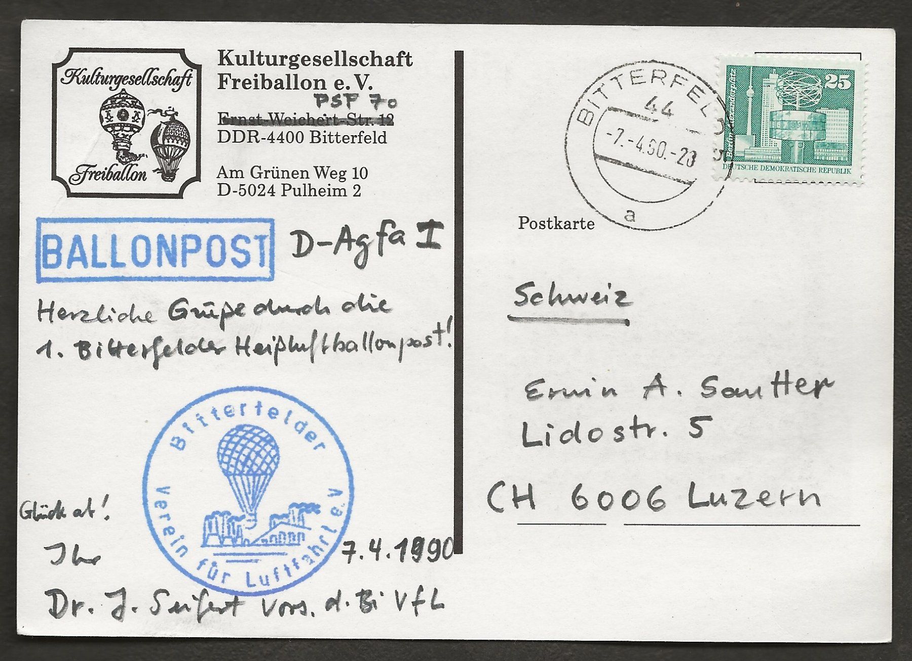 Tutti i francobolli: Ballon 1990 Deutschland Bitterfelden Luftpost – Usato da Au ZH venduto da xelagreb01
