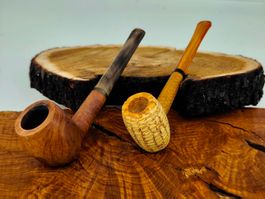 2er Set Pfeifen, Bruyère Holz, Markenlos & Missouri Corn Cob