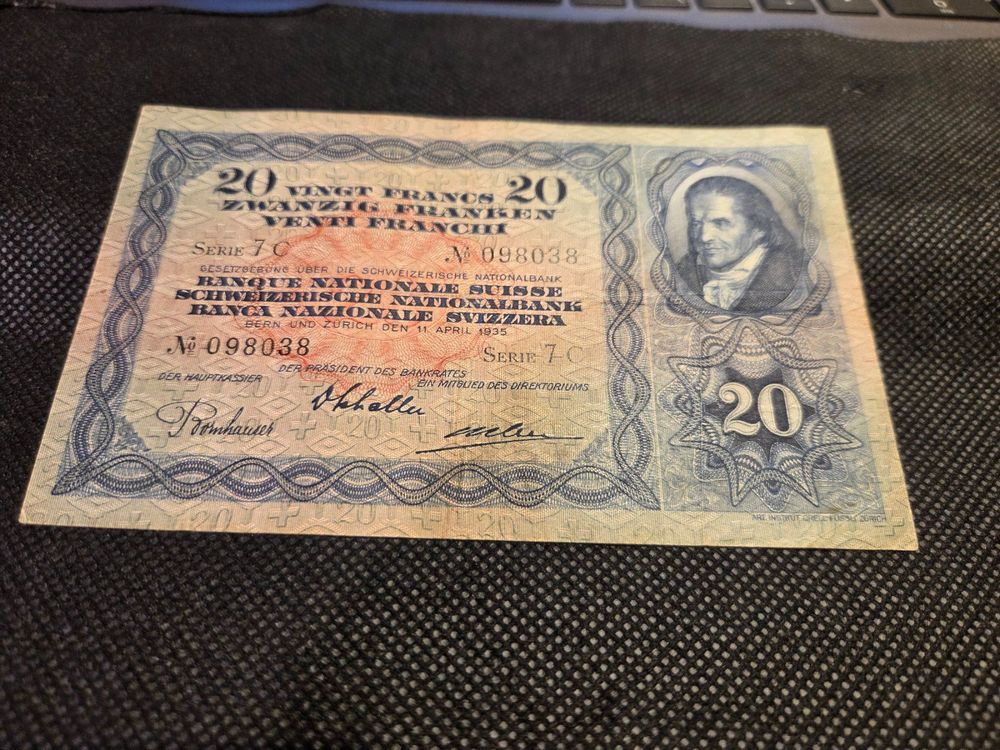 20 Fr. Note CH April 1935 (Gebraucht) in Boswil für CHF 14 – mit ...