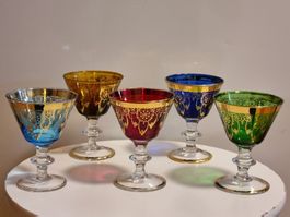 5 Vintage Murano Likörgläser Golddekor