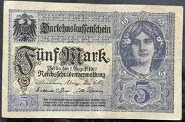 Alte 5 Mark Banknote, Darlehenskassenschein, 1917