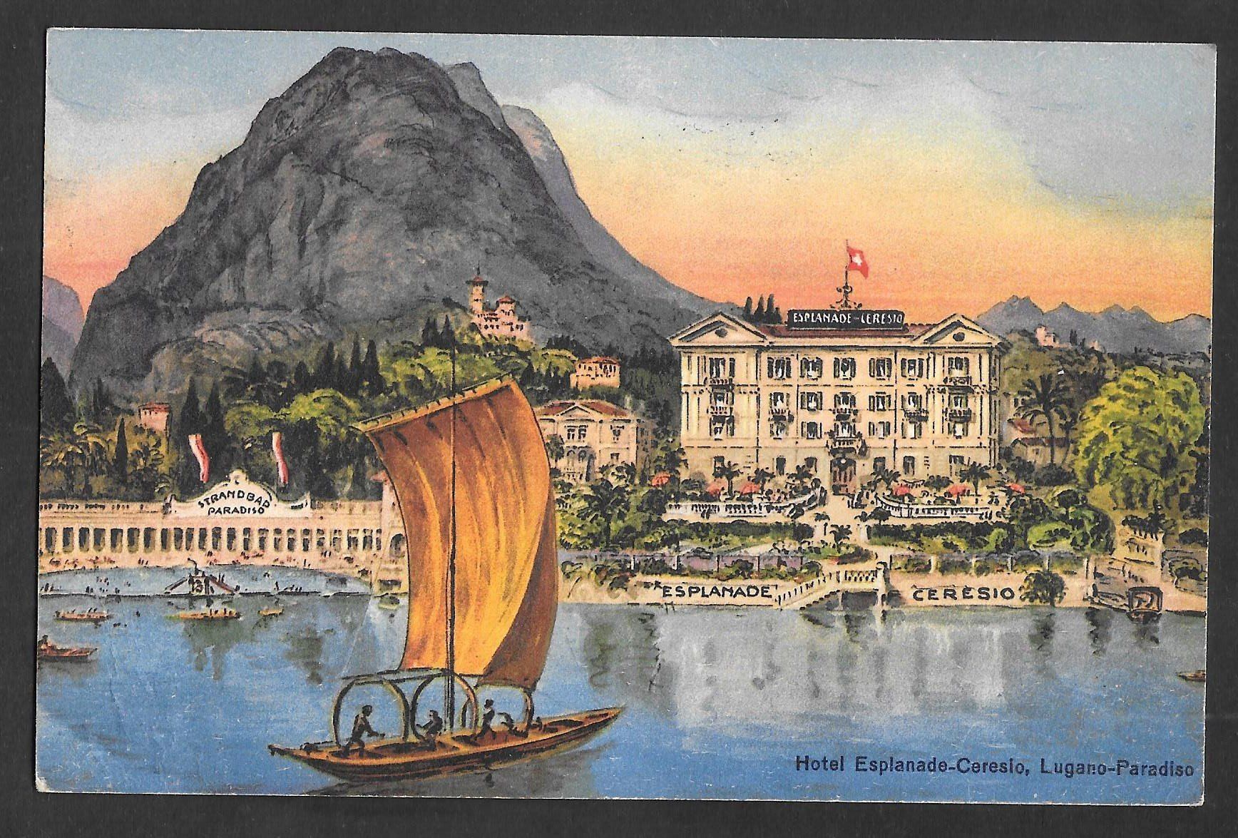 Cartoline postali: Lugano - Paradiso Hôtel Esplanade Ceresio – Usato da Olten venduto da clotaldi