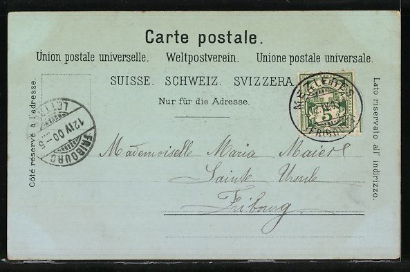 Cartoline postali: Mondschein-Lithographie Romont, Eglise d – Usato da Berlin venduto da bartko-reher 1