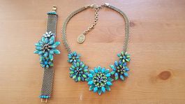 Konplott Psychodahlia Kette und Armband, Blumenmuster Neu