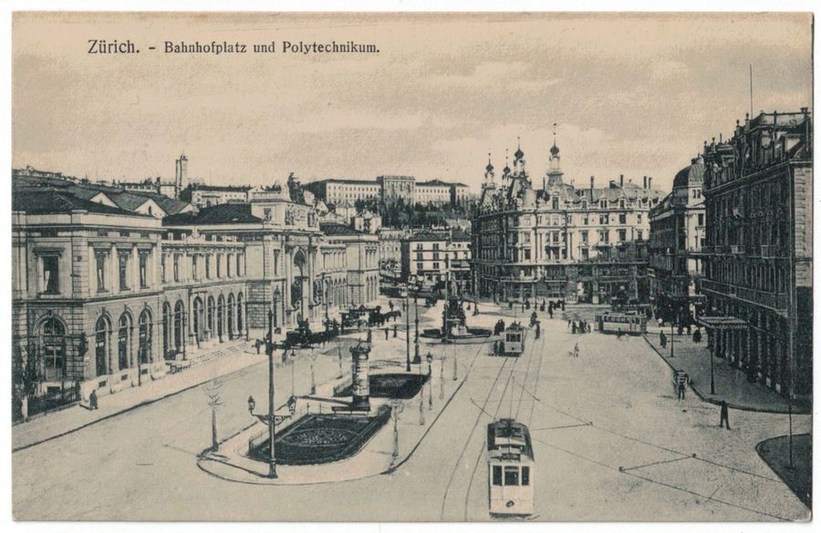 Cartoline postali: Zürich, Bahnhofplatz und Polytechnikum, datiert 1910 – Usato da Frauenfeld venduto da POML