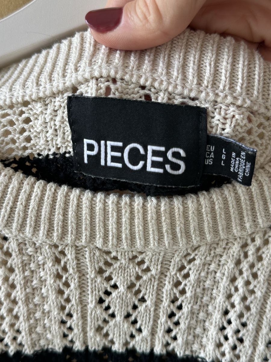 Pieces Maglioni & Felpe: Pieces Strickpullover, Gr. L, weiss/schwarz – Nuovo (secondo la descrizione) da Lenzburg venduto da selabella 3
