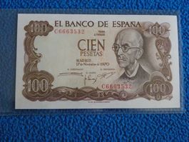 Alte 100 Peseten Banknote Spanien, Jahr 1970, Bankfrisch