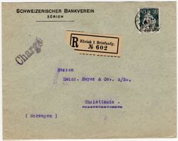 POKO-Perfin auf Chargé-Bankenbeleg nach KRISTIANIA Norwegen
