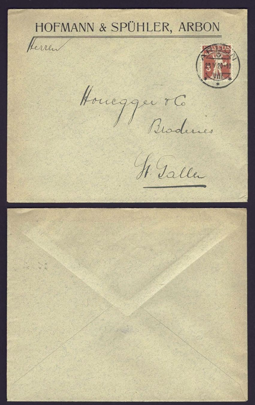 Tous les timbres: Brief Hofmann & Spühler, Arbon, m Vollst Arbon – D'occasion à Basel par Pfefferschootte