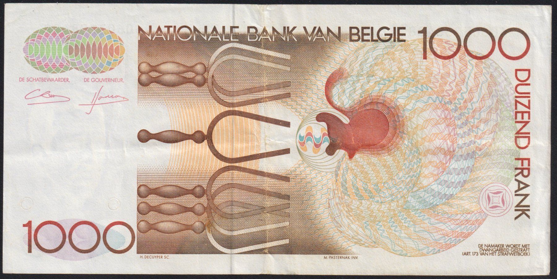 Banconote: Belgien 1000 Francs 1984 – Usato da Brugg AG venduto da banknoten_muesli 1