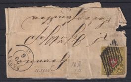 Schweiz 1853: Briefhüllenteil mit RAYON II von Baden nach ..
