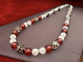 Unikat 💎 Halskette mit Rosenquarz und Millefiori-Perlen