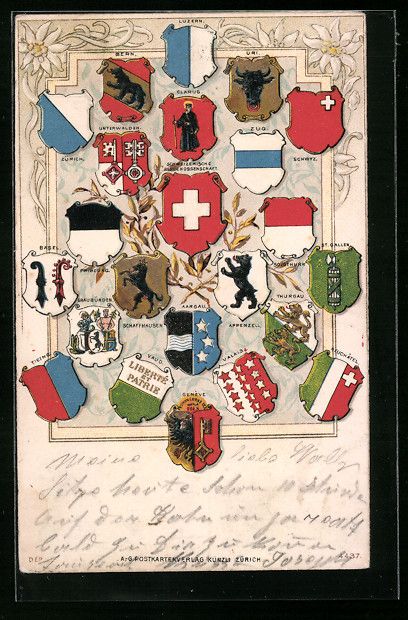 Cartoline postali: Zürich, Schweizer Wappen, Luzern, Bern, – Usato da Berlin venduto da bartko-reher