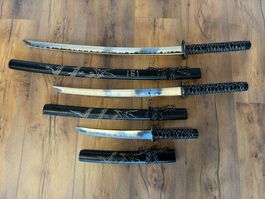 3 tlg. Katana TANTO Schwert BUNDLE SCHWARZ NEU