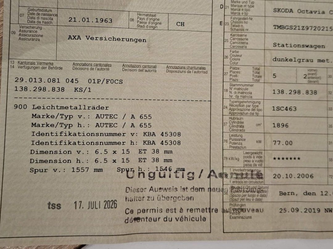 Skoda Autos: SKODA Octavia Combi  1.9 TDI – D'occasion à Altdorf UR par Volvo1992 6