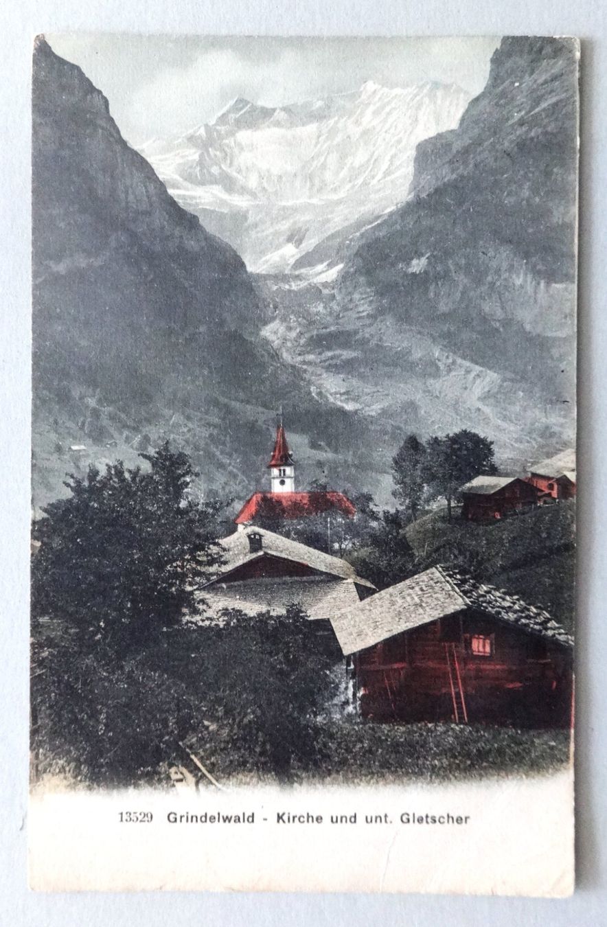 Ansichtskarten: Grindelwald - Kirche und unt. Gletscher – Defekt aus Fétigny von Billy2miny