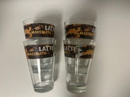 4 Latte Macchiato Gläser Kaffeemotiv guter Zustand