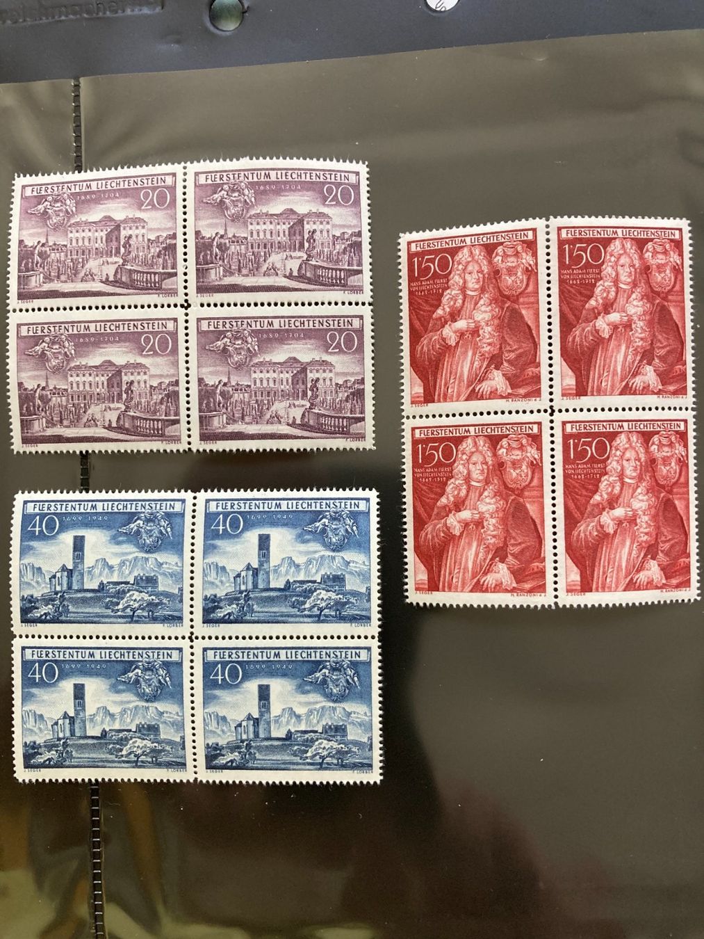 Tutti i francobolli: Liechtenstein 1949 Satz 4er-Bl Reichsherrschaft Schellenberg – Nuovo (secondo la descrizione) da Winterthur venduto da schnueps