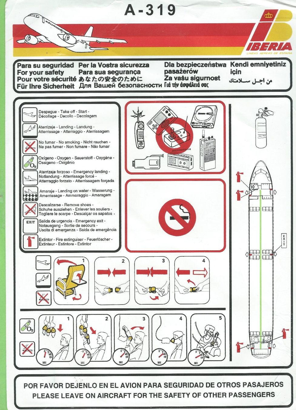 Cartoline: Iberia, A319, Safety Card, , – Usato da Zürich venduto da t24_de