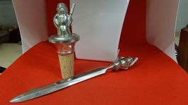 Flaschenverschluss und Brieföffner im Set Metall Vintage