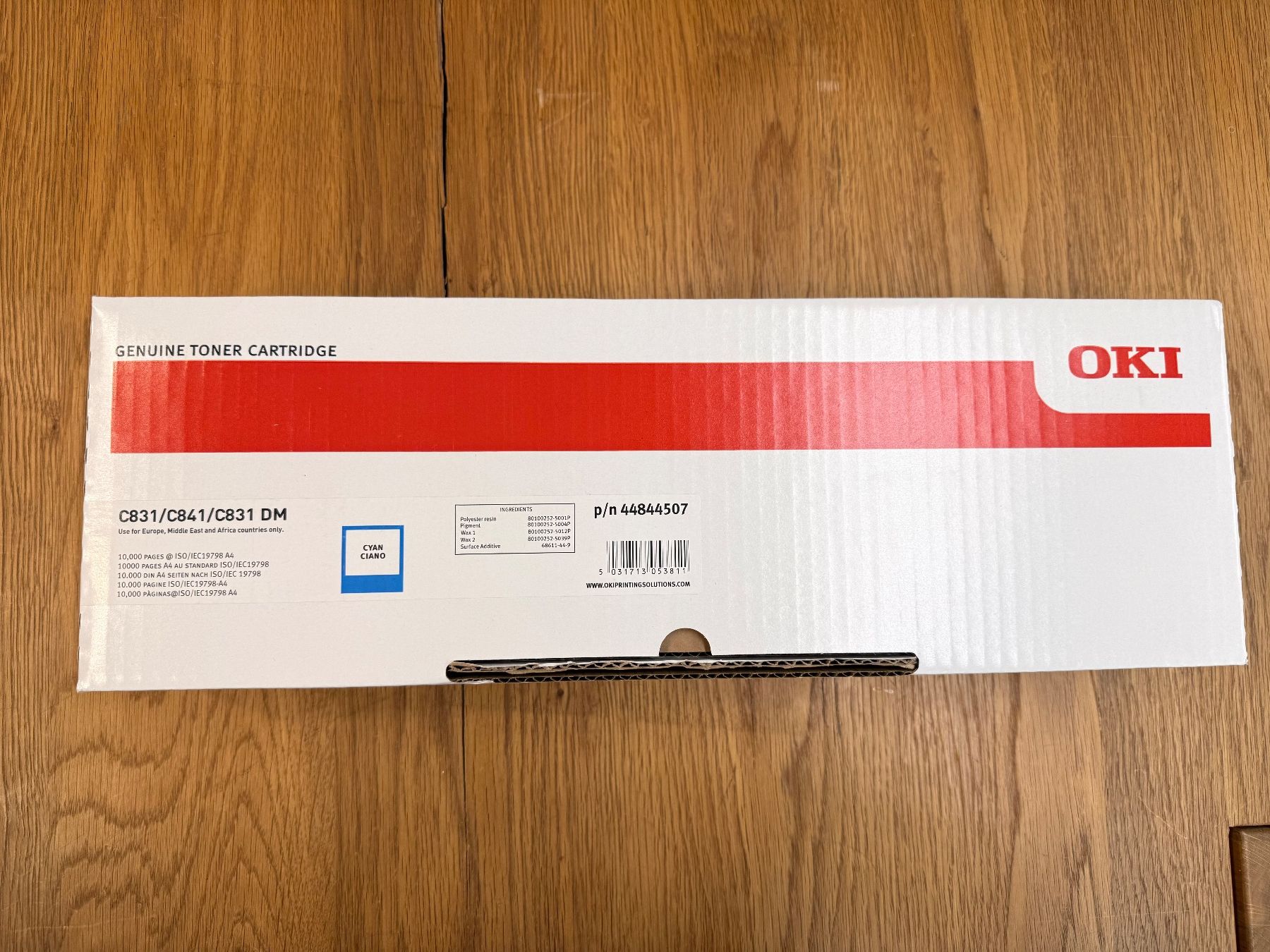 Oki Cartucce per stampanti & toner: Oki Toner Cyan p/n 44844507 C831/C841 – Nuovo e nell'imballaggio originale da Wil SG venduto da gianon