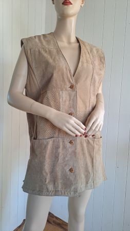 LEATHER SOUND 80s Vintage Leder Gilet Velour Weste M 38