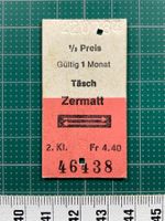 Altes Bahn Billett Täsch - Zermatt, 1984, Ticket, Wallis