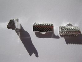 10 Cord Ends, Bandklemmen, Endteile, versilbert, 16x6mm