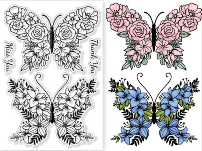 Timbri: Silikonstempel Nr.768, Schmetterlinge aus Blumen – Nuovo e nell'imballaggio originale da Gretzenbach venduto da Fliegepilz56