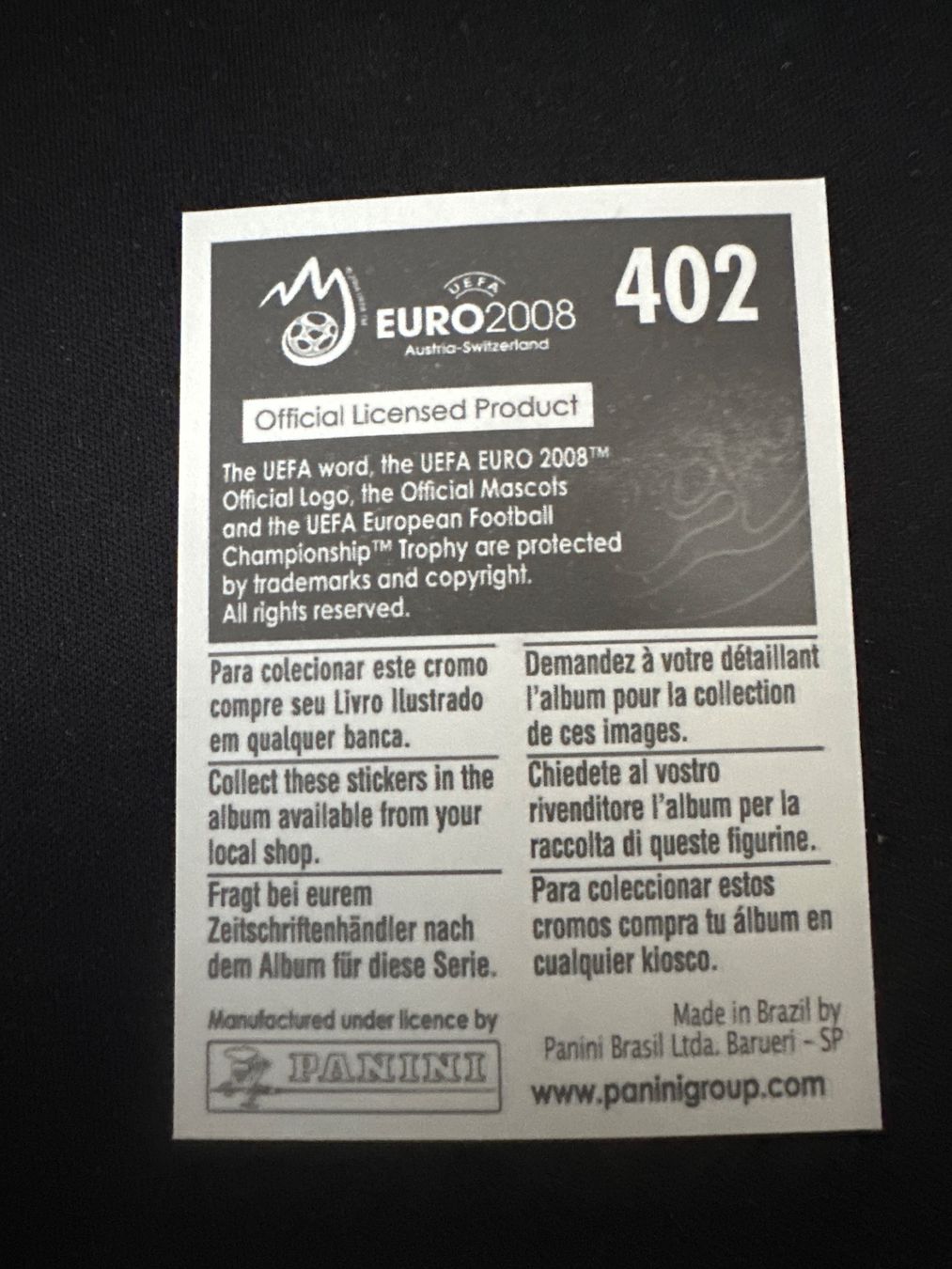 Panini Carte collezionabili: Panini UEFA EM 2008 Sticker - Nr. 402 – Usato da Sulz AG venduto da DealWerk 1