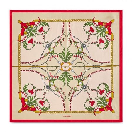 Marella Damen Seide Foulard Oxford beige rot 88x88 cm