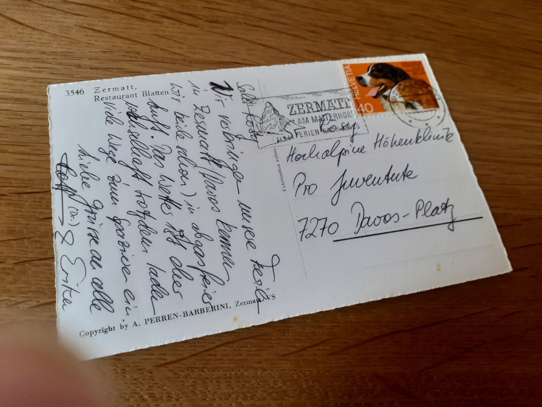 Cartoline postali: ZERMATT - RESTAURANT BLATTEN - 1983 – Usato da Winterthur venduto da Ornyx7 1